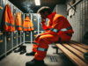 Bild zeigt eine Person in Uniform während der Raucherpause in einer Umkleide
