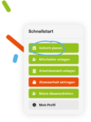 Bild zeigt Schnellstart-Buttons, die direkt zu den relevanten Funktionen wie Dienstplan online erstellen, Zeiten erfassen usw. leiten.